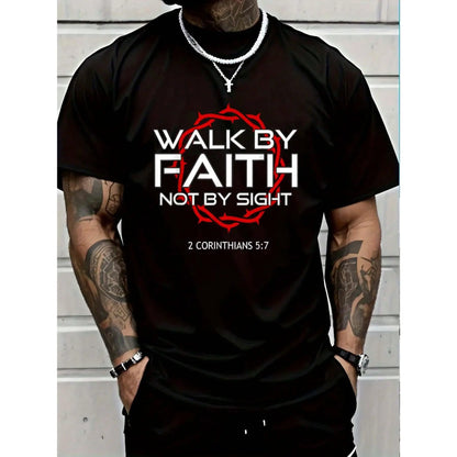 "Jesus Walk By Faith" Christian T-Shirt - Religious Graphic Tee, Inspirational Scripture Apparel, Unisex Round Neck Faith Shirt