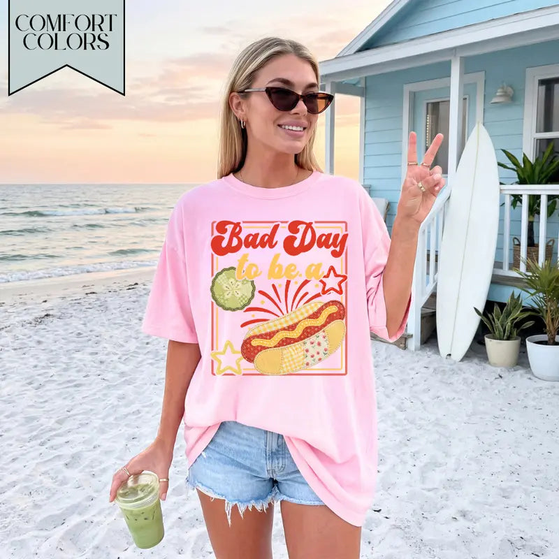 Comfort Colors® "Bad Day To Be A Hot Dog" T-Shirt – Funny 4th of July Summer Tee, Retro Grill Master Glizzy Graphic Independence Day Holiday Top