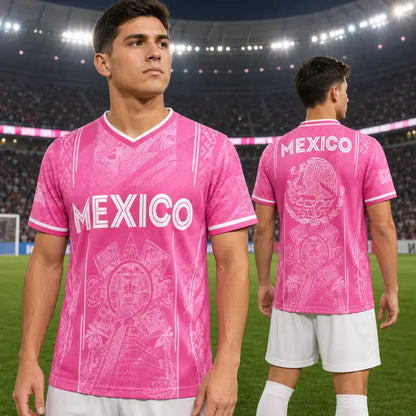 Men’s Light Pink Aztec Sun Stone V-Neck T-Shirt – Mexican Culture Graphic Tee, Pastel Heritage Sportswear