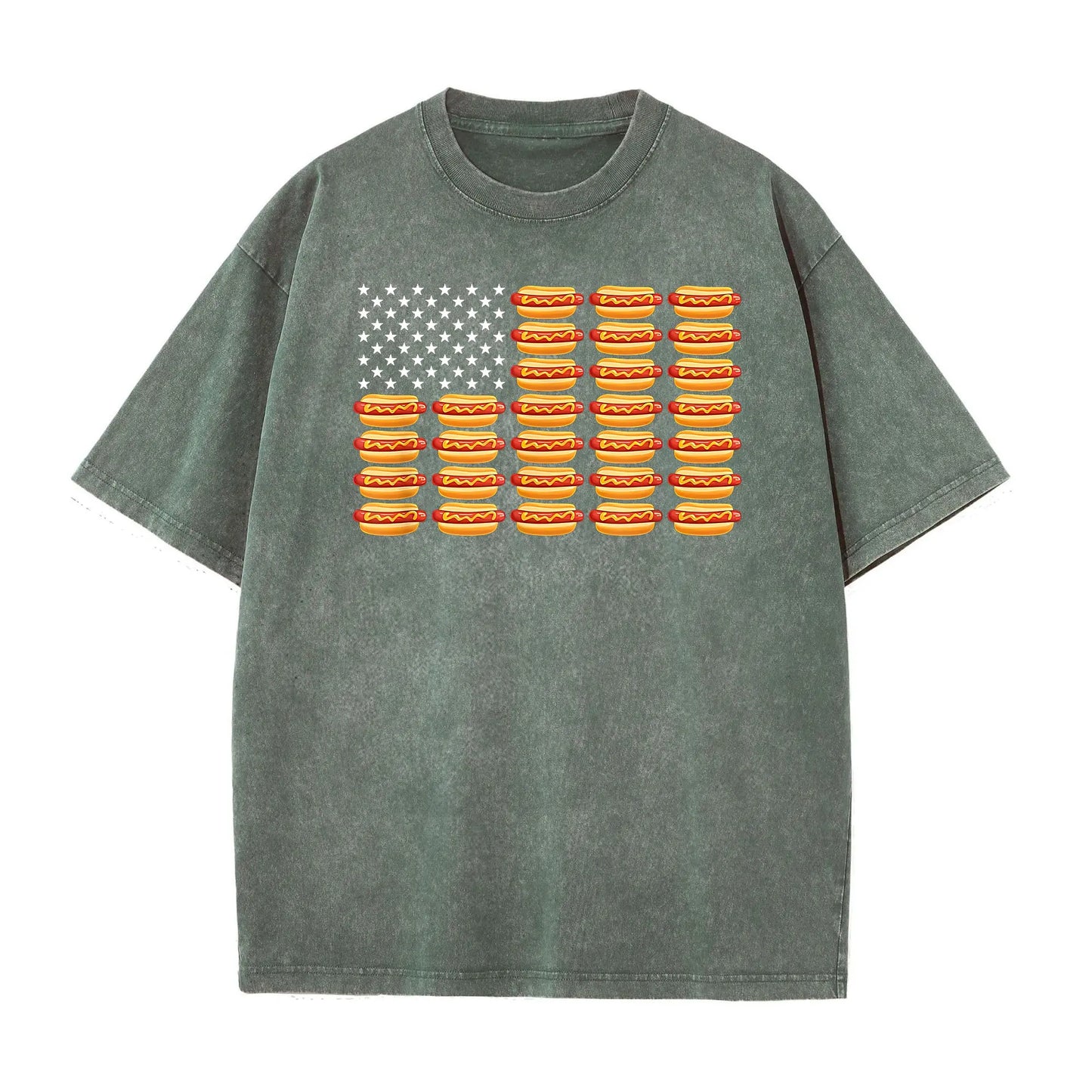 Funny July 4th Hot Dog T-Shirt – Retro American Flag Patriotic Summer BBQ Tee, Vintage Washed Lightweight Cotton Glizzy Freedom Top