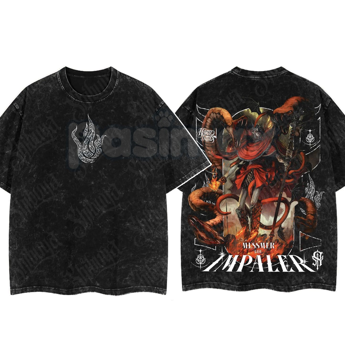 Elden Ring Limited Edition Double-Printed T-Shirt – Oversized Acid Washed Graphic Tee, Lightweight Cotton Anime Streetwear