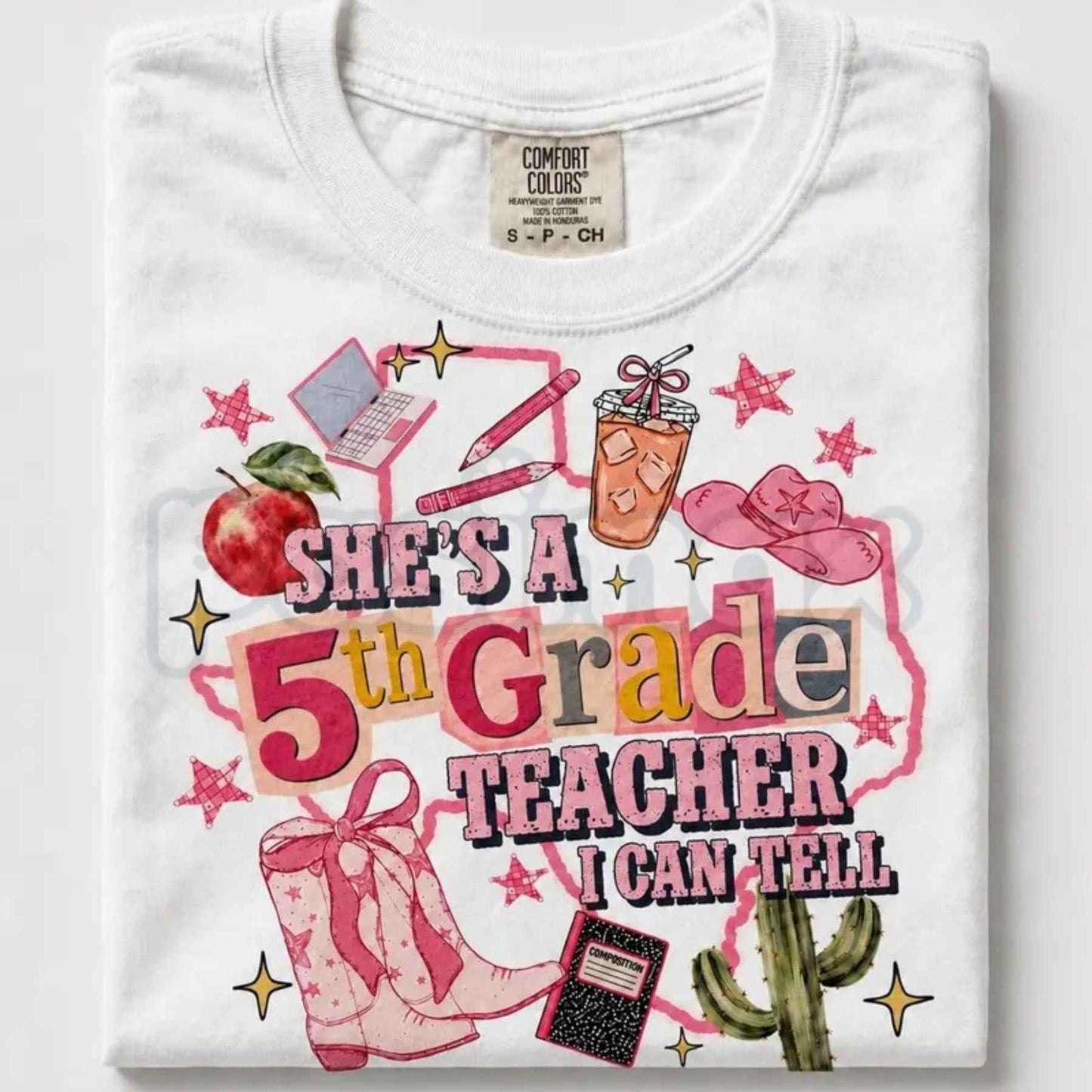 Comfort Colors® "She's A Teacher, I Can Tell" & "Teacher Ellas Fellas" Graphic T-Shirts – Retro Funny Educator Tees, Cute Back-to-School Teacher Gift Bundle, Whimsical Classroom Spirit Unisex Tops