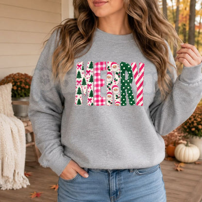 Retro Pink Merry Christmas Sweatshirt | Coquette Holiday Graphic Crewneck