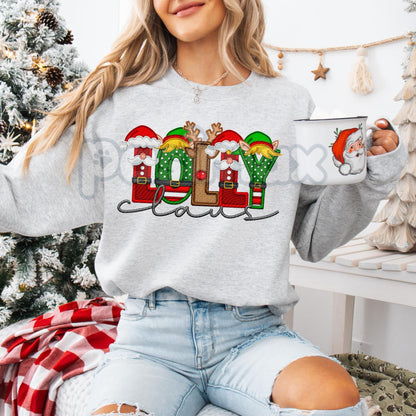 Unisex Faux Embroidery "Claus" Christmas Sweatshirt – Festive Holiday Pullover