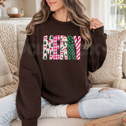 Retro Pink Merry Christmas Sweatshirt | Coquette Holiday Graphic Crewneck