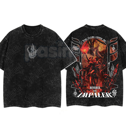Elden Ring Limited Edition Double-Printed T-Shirt – Oversized Acid Washed Graphic Tee, Lightweight Cotton Anime Streetwear