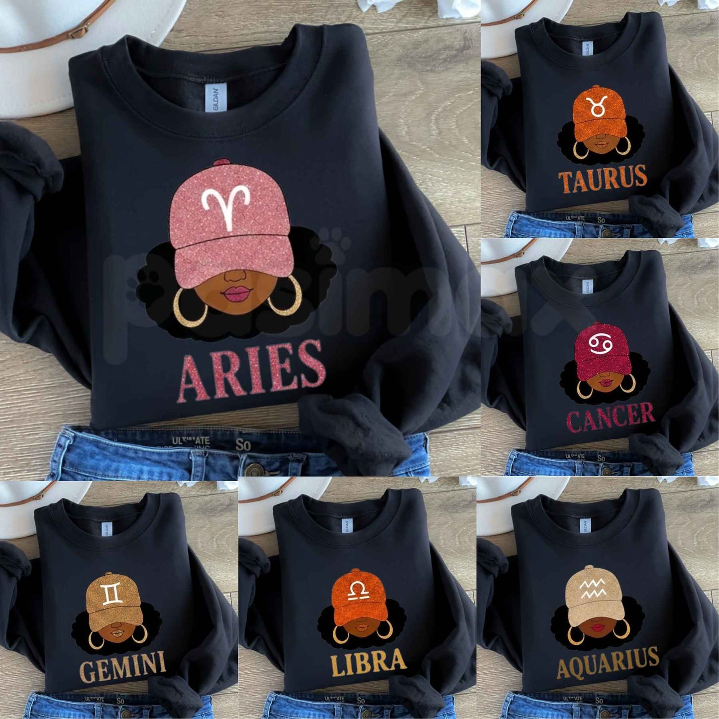 12 Zodiac Slay Girl Sweatshirt | Afro Zodiac Sign Graphic Crewneck-Pasimax