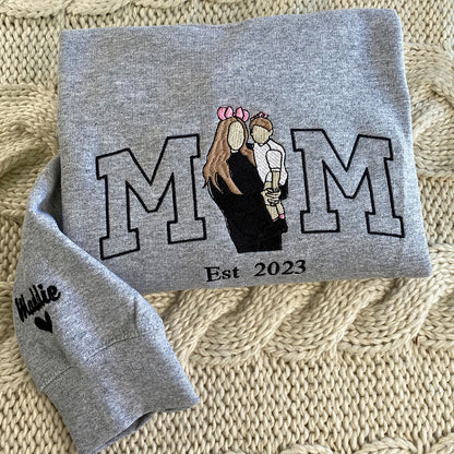 Mama Sweatshirt with Portrait From Photo, Personalized Portrait from Photo Hoodie, Picture Sweatshirt For Mom and Dad