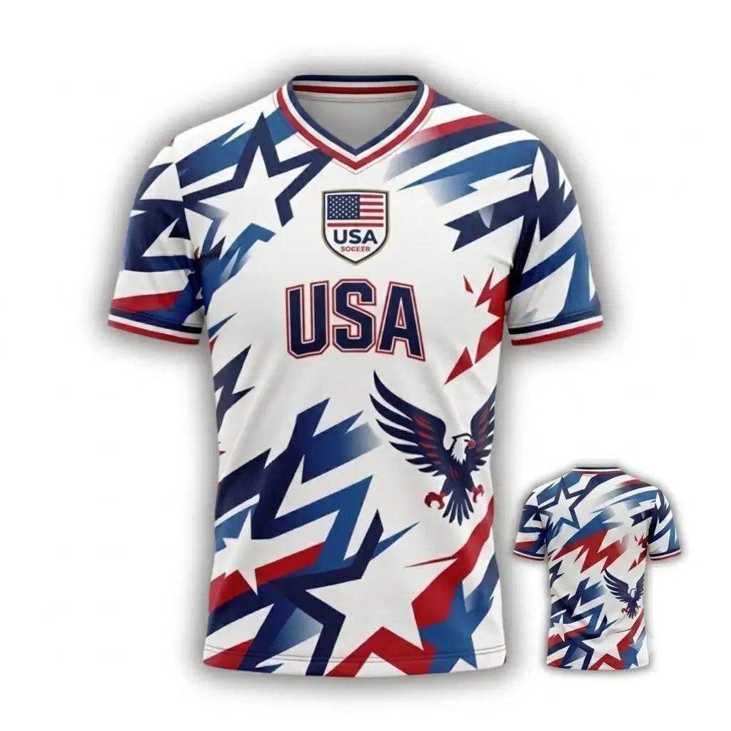 2026 America Soccer Jersey for Men – USA Football Fan Shirt, Quick-Drying V-Neck Casual Sportswear