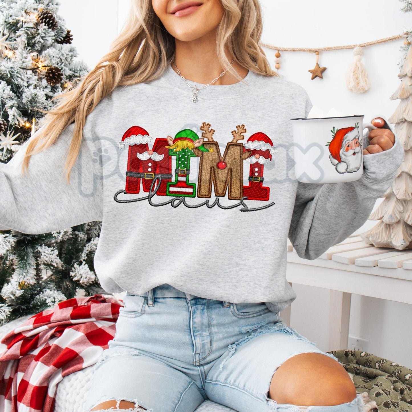 Unisex Faux Embroidery "Claus" Christmas Sweatshirt – Festive Holiday Pullover