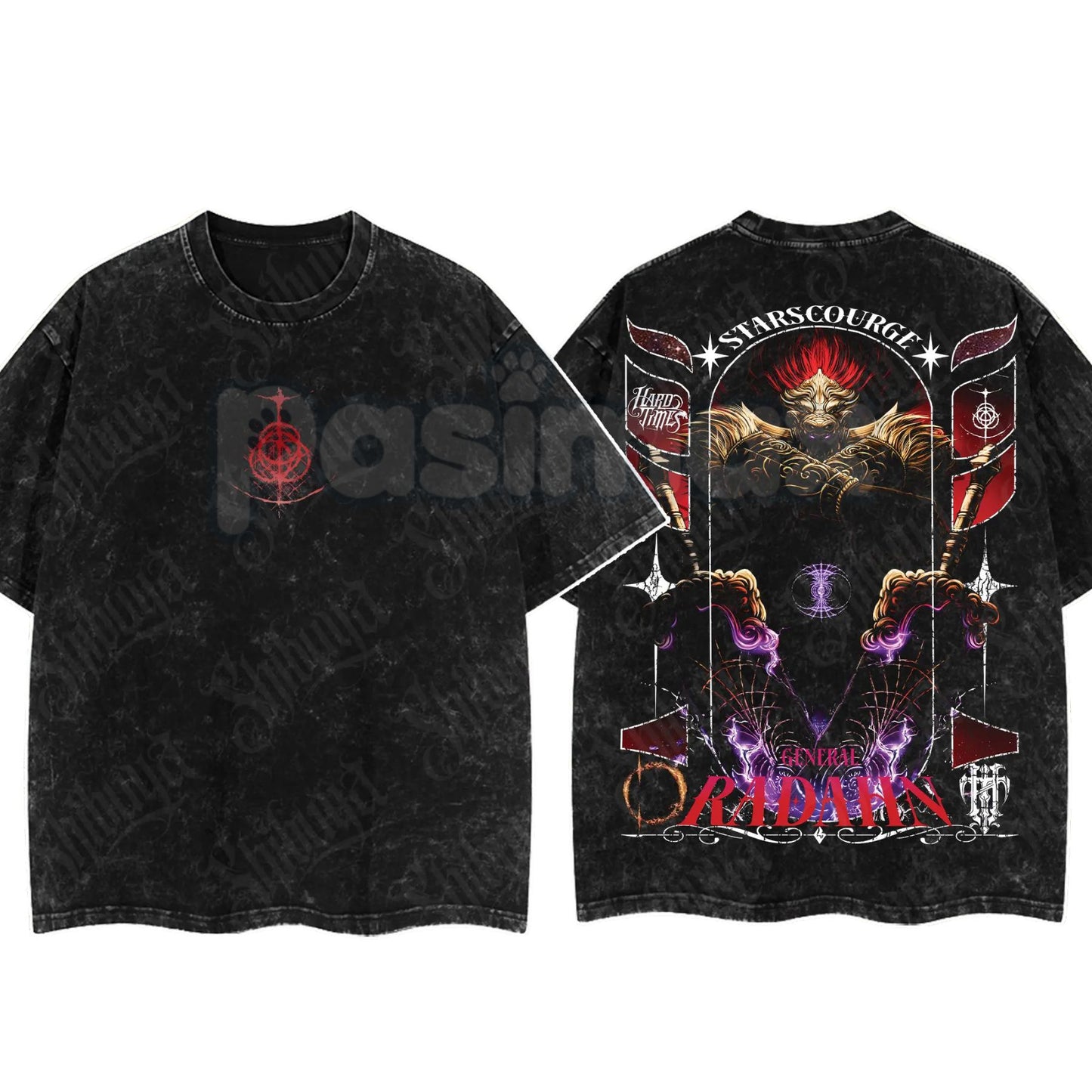 Elden Ring Limited Edition Double-Printed T-Shirt – Oversized Acid Washed Graphic Tee, Lightweight Cotton Anime Streetwear