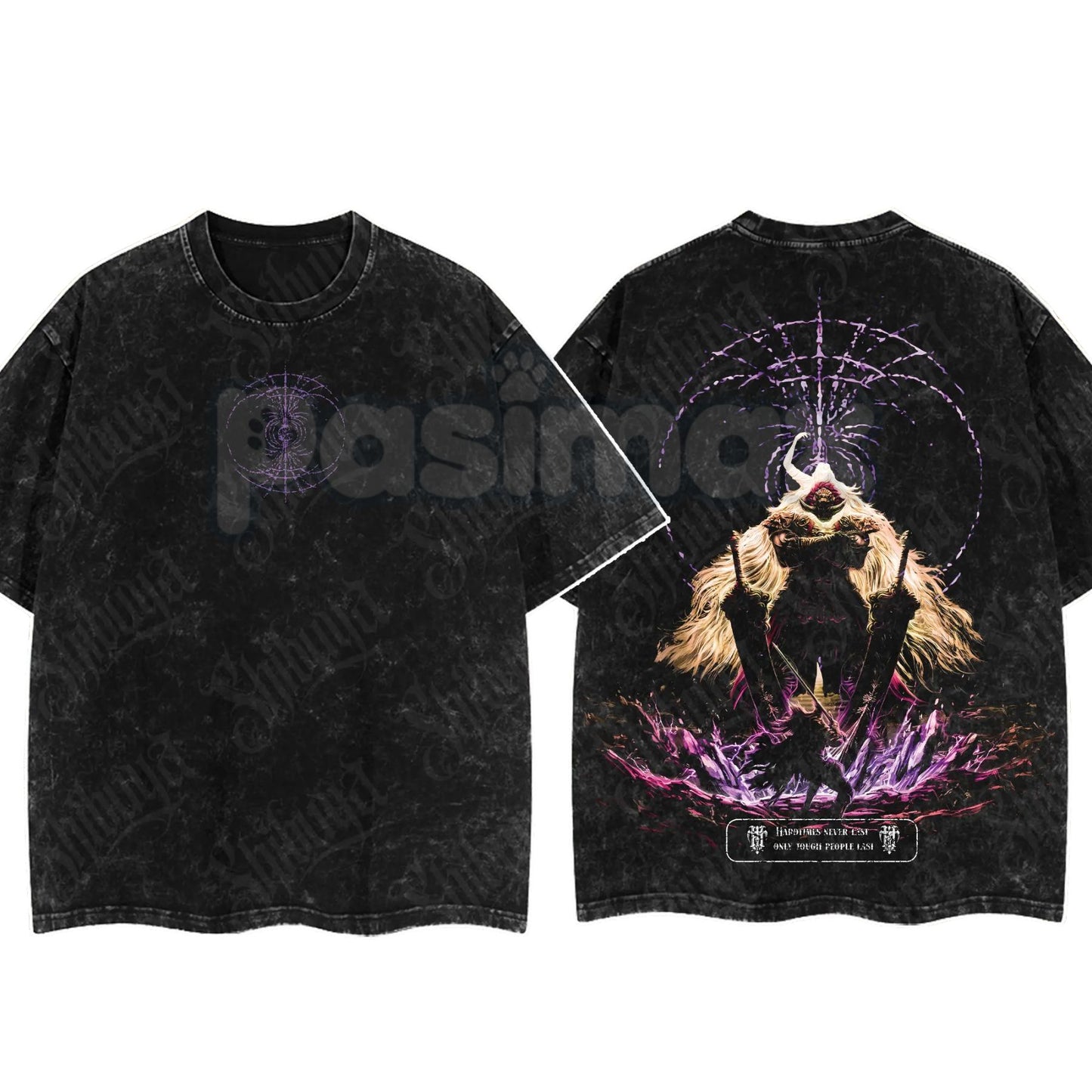 Elden Ring Limited Edition Double-Printed T-Shirt – Oversized Acid Washed Graphic Tee, Lightweight Cotton Anime Streetwear