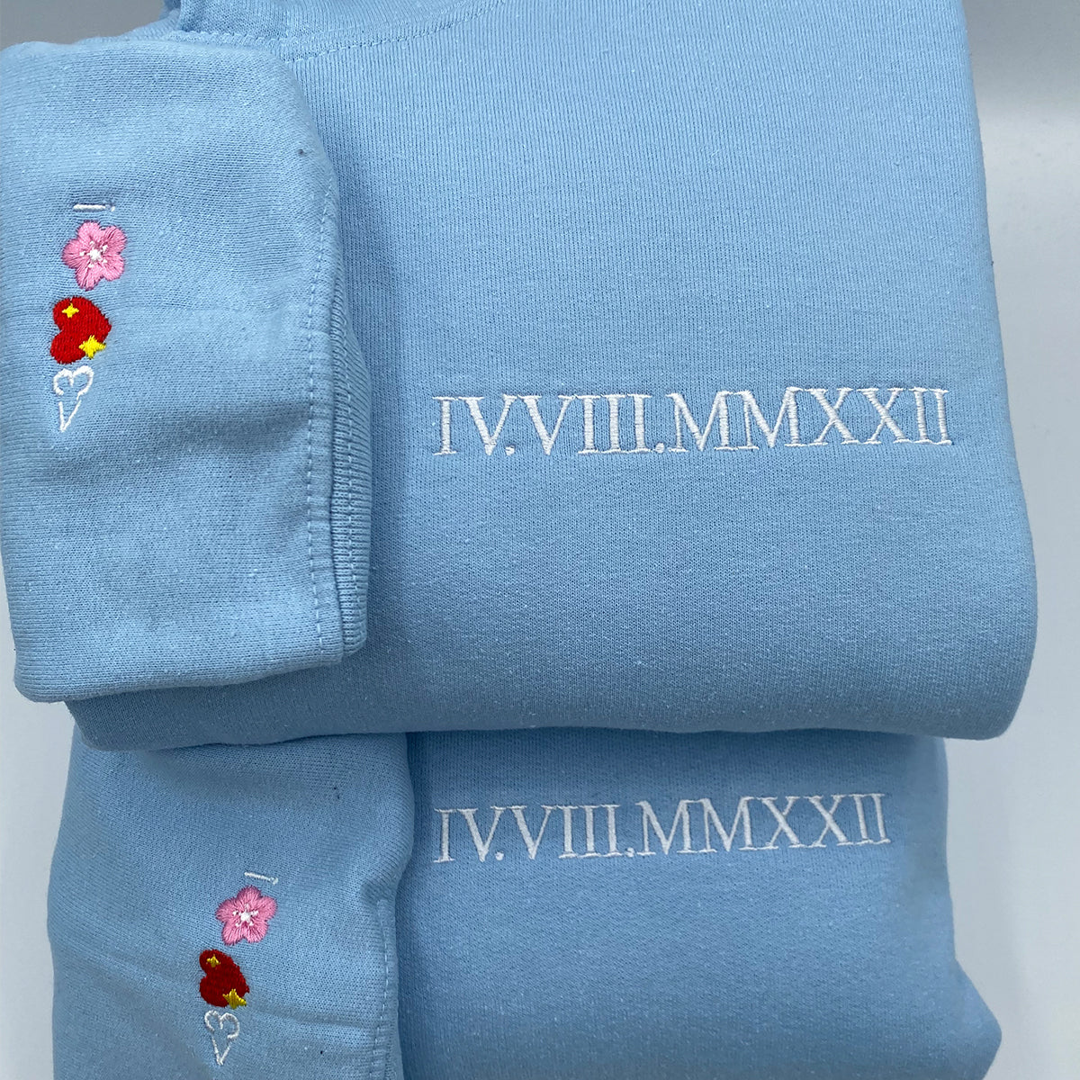 Custom Embroidered His and Hers Sweatshirt Hoodie with Initial on Sleeve