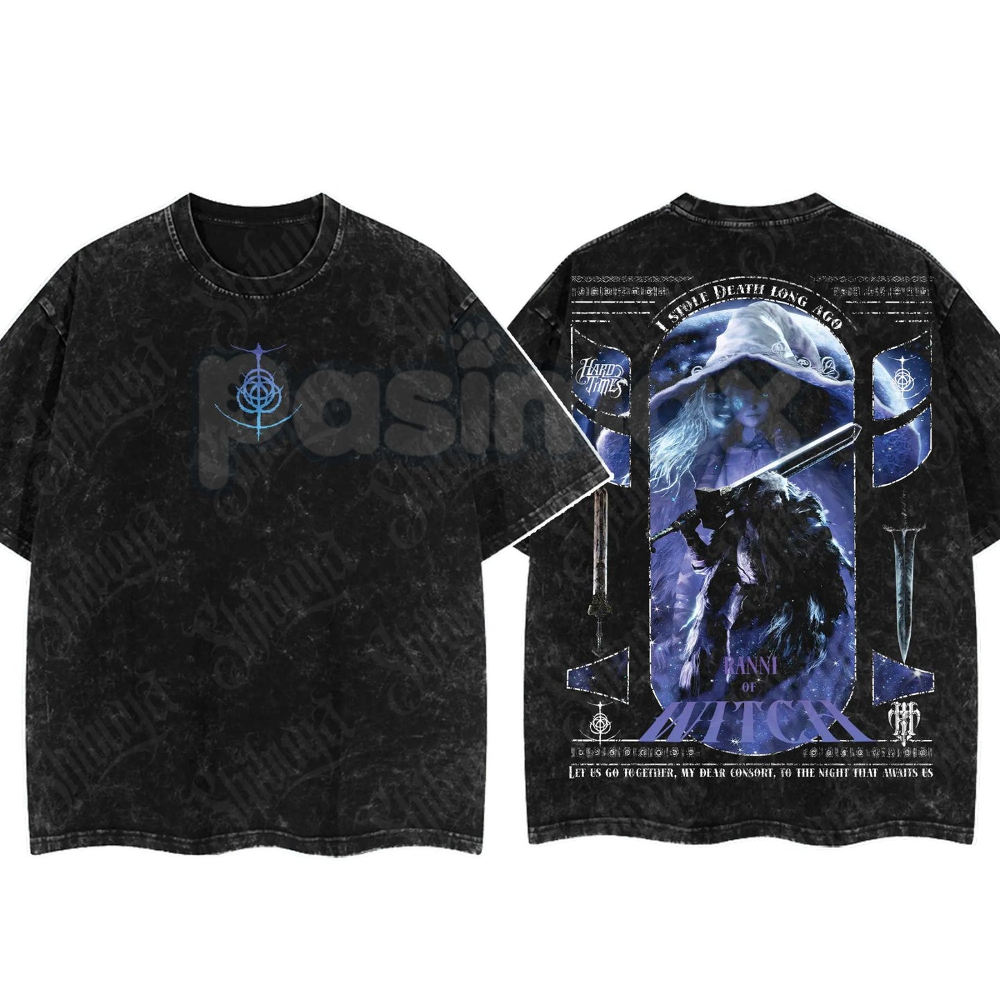 Elden Ring Limited Edition Double-Printed T-Shirt – Oversized Acid Washed Graphic Tee, Lightweight Cotton Anime Streetwear