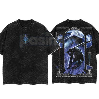 Elden Ring Limited Edition Double-Printed T-Shirt – Oversized Acid Washed Graphic Tee, Lightweight Cotton Anime Streetwear
