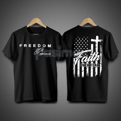 "Faith Over Fear" Freedom American Flag T-Shirt - We Wear Red On October Statement Tee, Patriotic Apparel