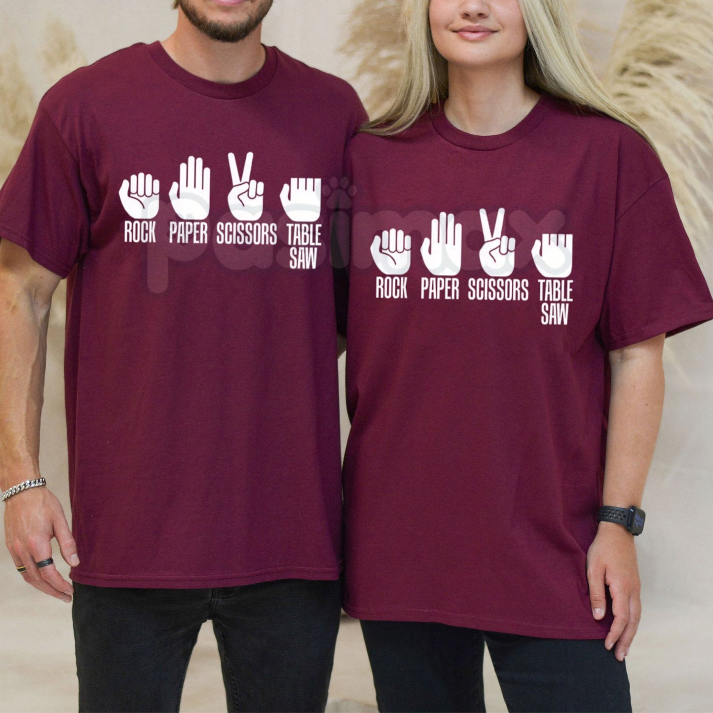 Rock Paper Scissors Table Saw Funny T-Shirt - Woodworker Humor Graphic Tee, Carpenter Safety Joke Shirt, Premium Heavyweight Unisex Woodshop Top, Funny Gift for Dad & Handymen, Workshop Rules Sarcastic Apparel