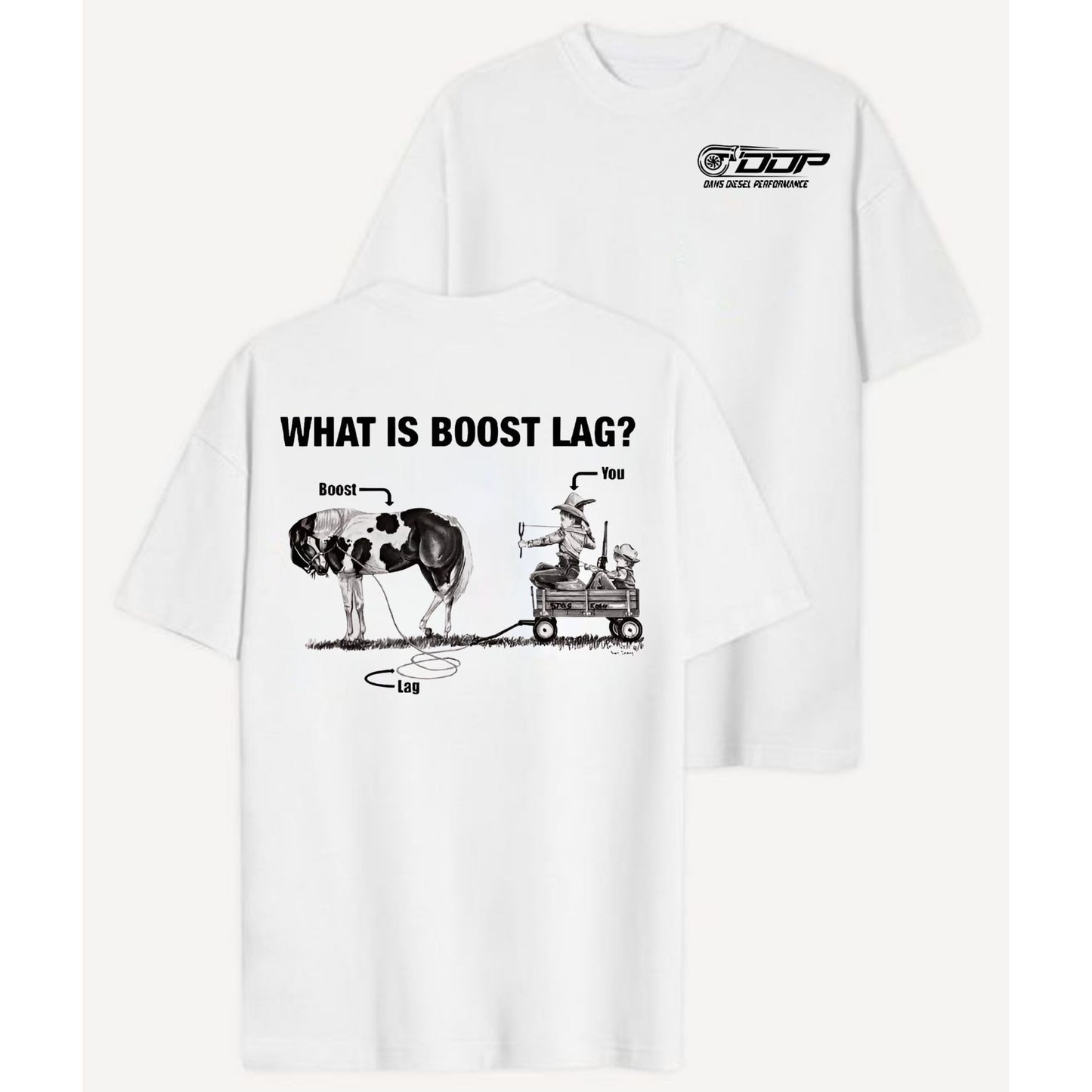 "Dan's Dsel Performance - What is Boost Lag?" T-Shirt - Funny Gift for Car & Truck Lovers, Unisex Performance Tee