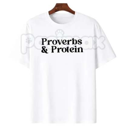 "Proverbs & Protein" Workout T-Shirt  – Funny Motivational Gym Graphic Tee, Premium 100% Cotton Weightlifting Top, Soft Lived-In Heavyweight Fitness Muscle Shirt, Made in USA
