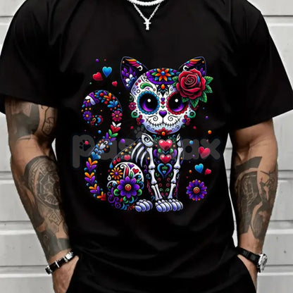 Catrina Sugar Skull T-Shirt - Día de Muertos / Cinco de Mayo Cat Tee, Unisex Vibrant Mexican Graphic Apparel