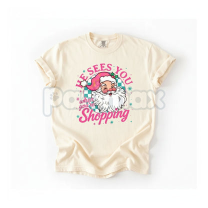 'We See You When You're Shopping' Comfort Colors® T-Shirt – Funny Christmas Santa Spy Tee, Holiday Shopping Humor Shirt