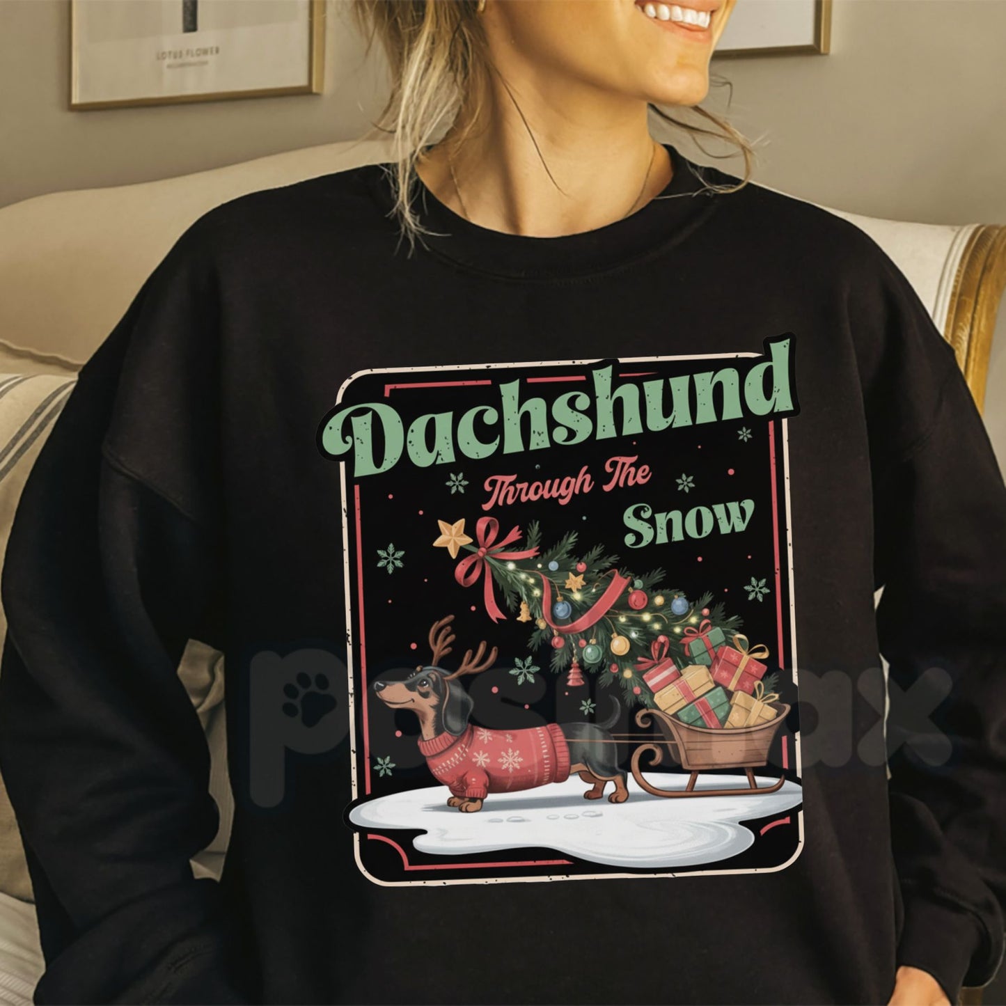 Dachshund Through The Snow Sweatshirt | Cute Dog Pun Christmas Crewneck | Wiener Dog Holiday Jumper | Festive Pet Lover Gift