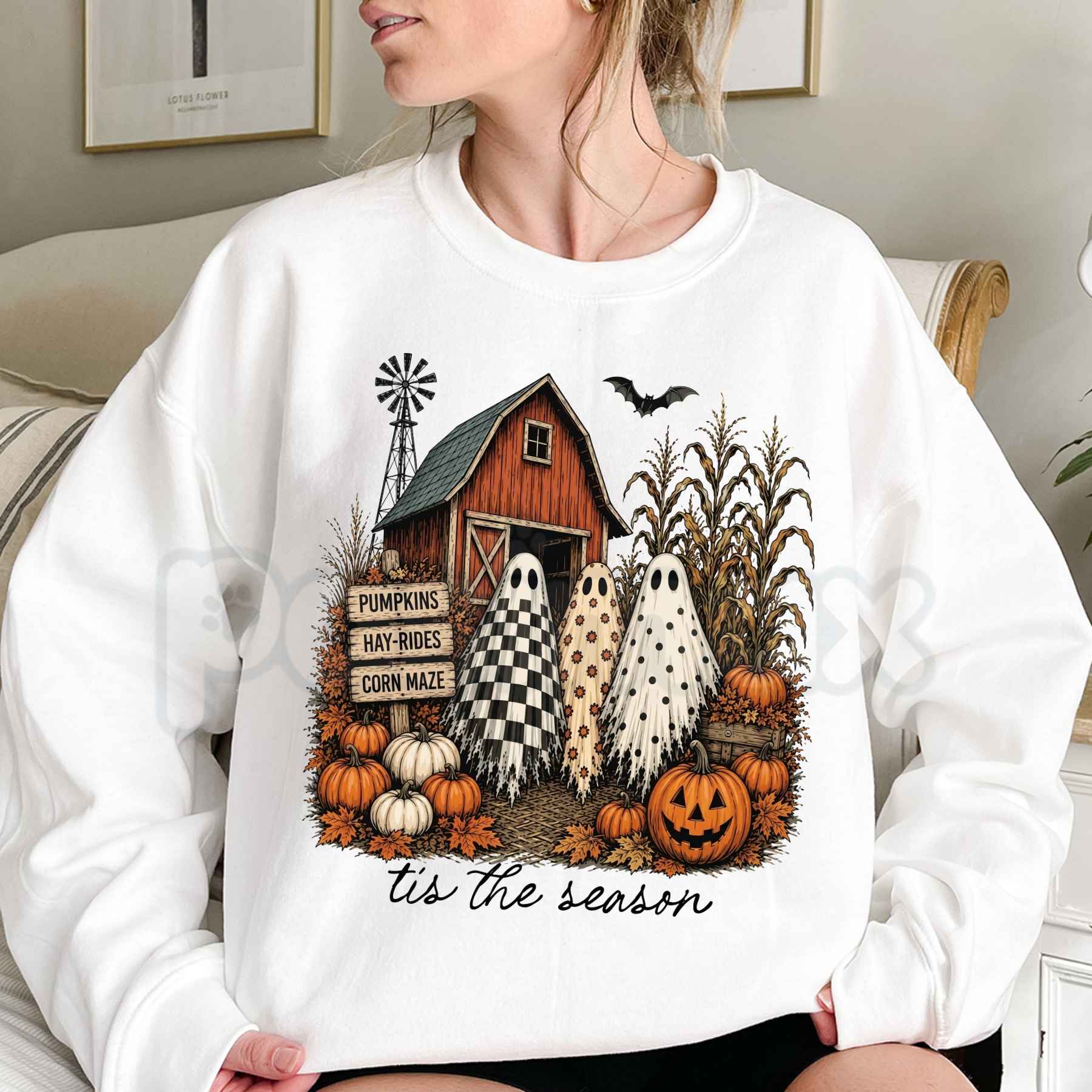 Tis The Season Ghost Trio Sweatshirt - Pumpkin Patch Ghosts Shirt