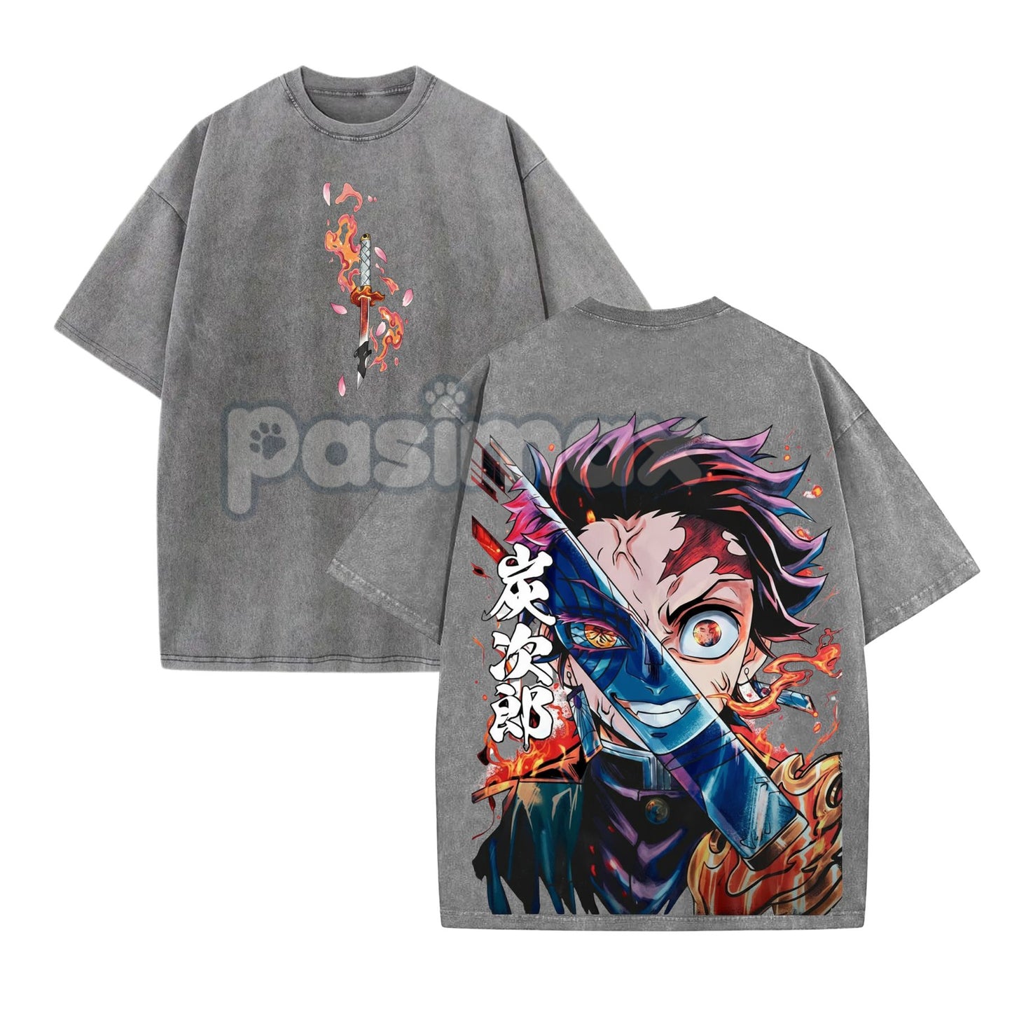 Retro Limited Vintage Kamado Tanjiro T-Shirt – Demon Slayer Infinity Castle, Oversize Acid Washed Tee