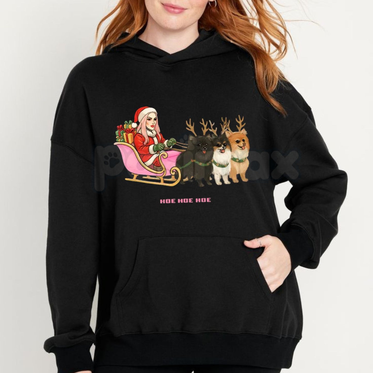 "Hoe Hoe Hoe" Holiday Hoodie – Funny Risqué Christmas Slogan Pullover, Adult Festive Humor Apparel, Unisex