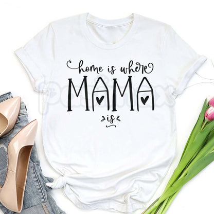 "Home Is Where Mama Is" Sentimental T-Shirt – Sweet Motherhood Graphic Tee, Premium 100% Cotton Comfort Top, Soft Lived-In Heavyweight Family Love Shirt, Made in USA