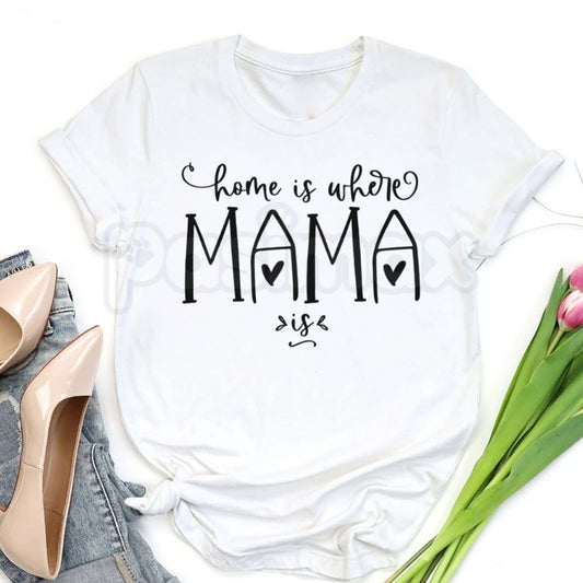 "Home Is Where Mama Is" Sentimental T-Shirt – Sweet Motherhood Graphic Tee, Premium 100% Cotton Comfort Top, Soft Lived-In Heavyweight Family Love Shirt, Made in USA