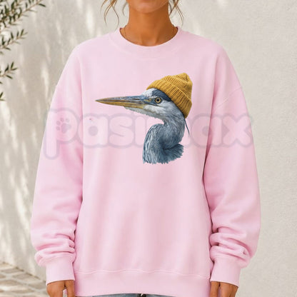 Vintage 90s Great Blue Heron Sweatshirt | Retro Beanie Birdwatching Crewneck
