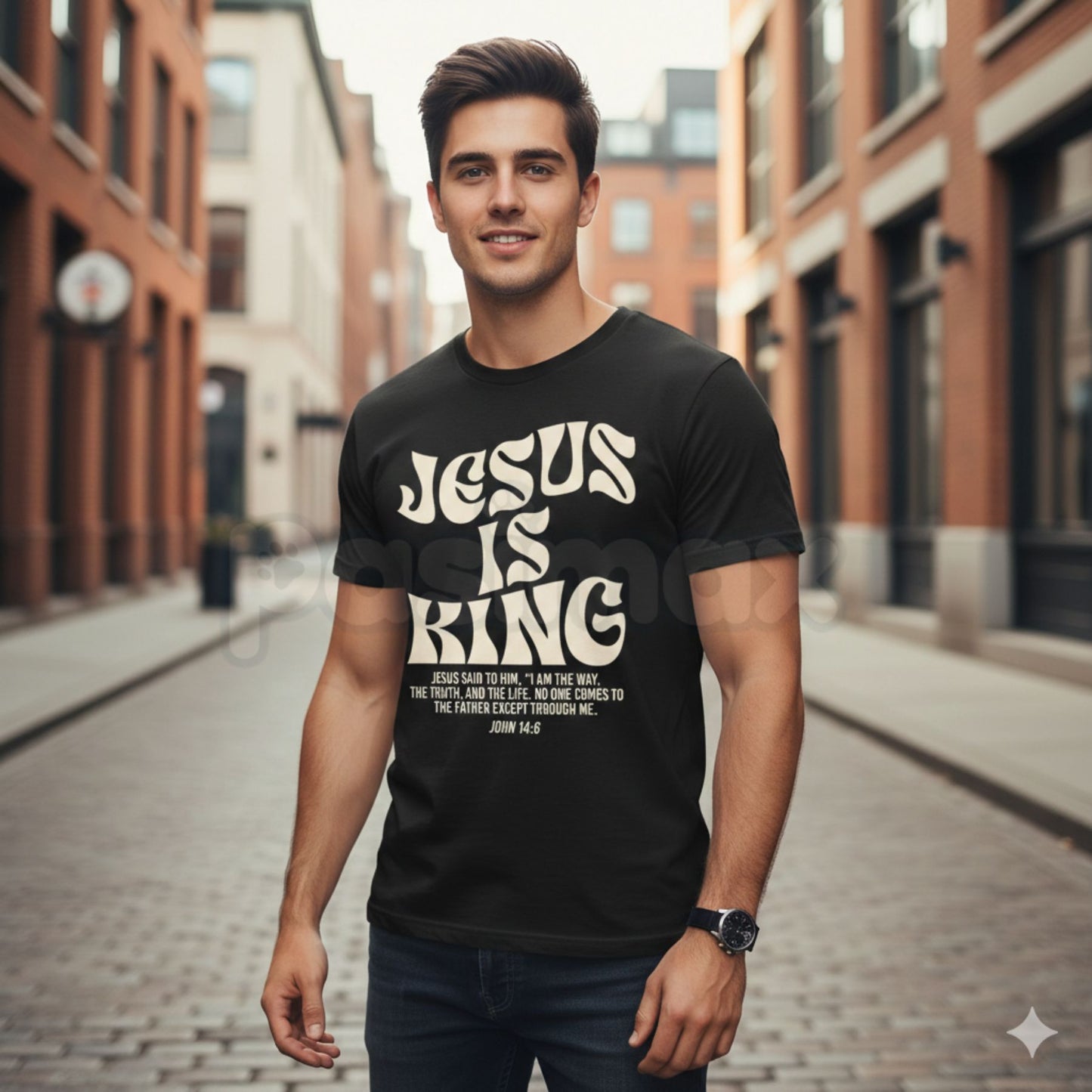 "Jesus Is King" John 14:6 Bible Verse T-Shirt - Christian Faith Graphic Tee, Premium 100% Cotton Scripture Shirt, The Way The Truth The Life Religious Top, Modern Worship Apparel, Inspirational Gospel Witness Shirt