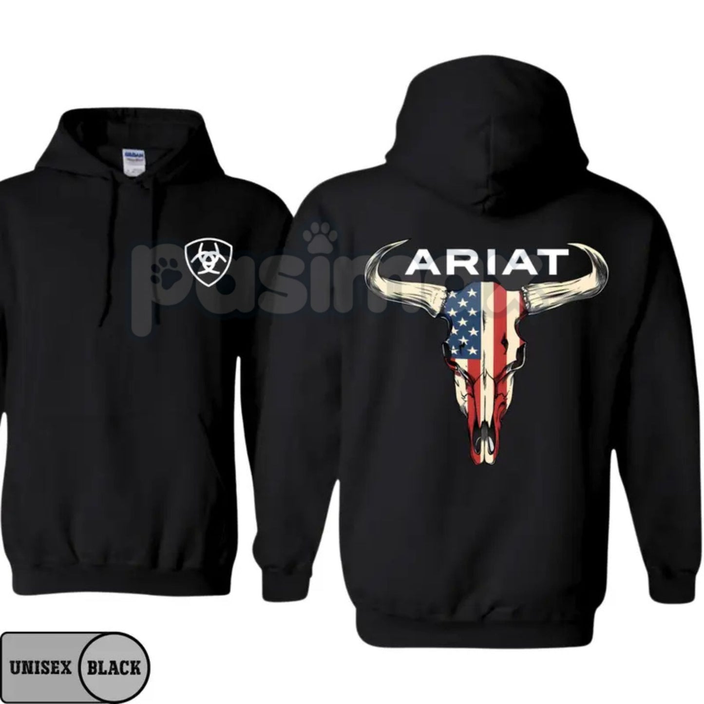 Ariat Hoodie – American Flag Bull Skull Western Cowboy Pullover, Patriotic & Rustic Outdoors Apparel, Unisex
