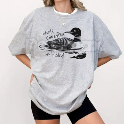 Stupid Canadian Wolf Bird T-Shirt - Ironic Surrealist Meme Tee, Funny Aesthetic "Brain Rot" Apparel, Niche Internet Culture Graphic Shirt