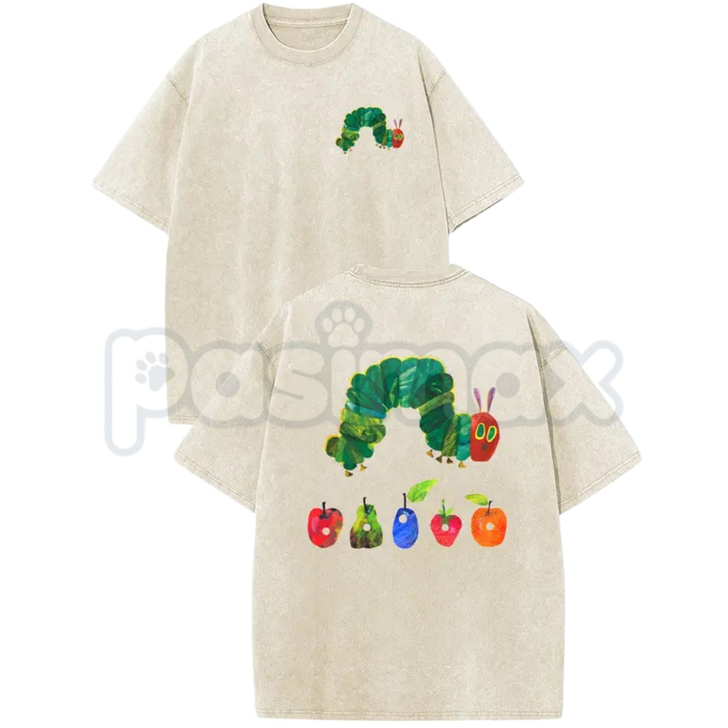 The Very Hungry Caterpillar T-Shirt – Holafish Two-Sided Vintage Print, Lightweight Acid Washed Retro Cotton Graphic Tee