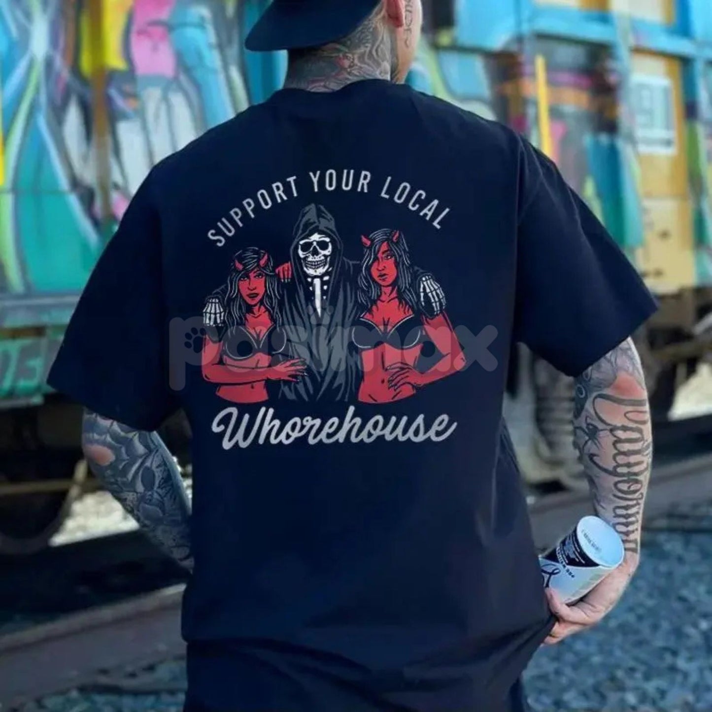 "Support Your Local Whorehouse" T-Shirt - Funny Adult Humor Slogan Tee, Provocative Statement Apparel, Unisex Edgy Gift