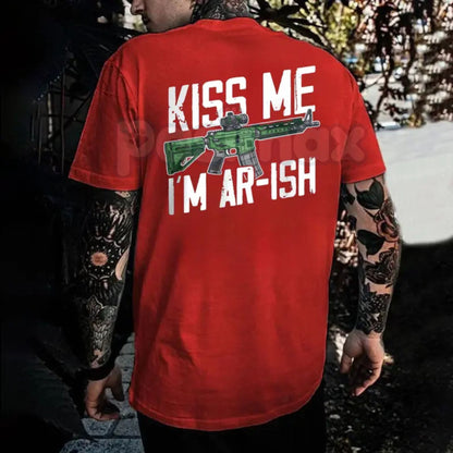 "Kiss Me I’m AR-ish" Funny St Patrick’s Day Shirt for Men - Witty Gun Humor Tee, 2nd Amendment Irish Apparel, Unisex Holiday Pun Top