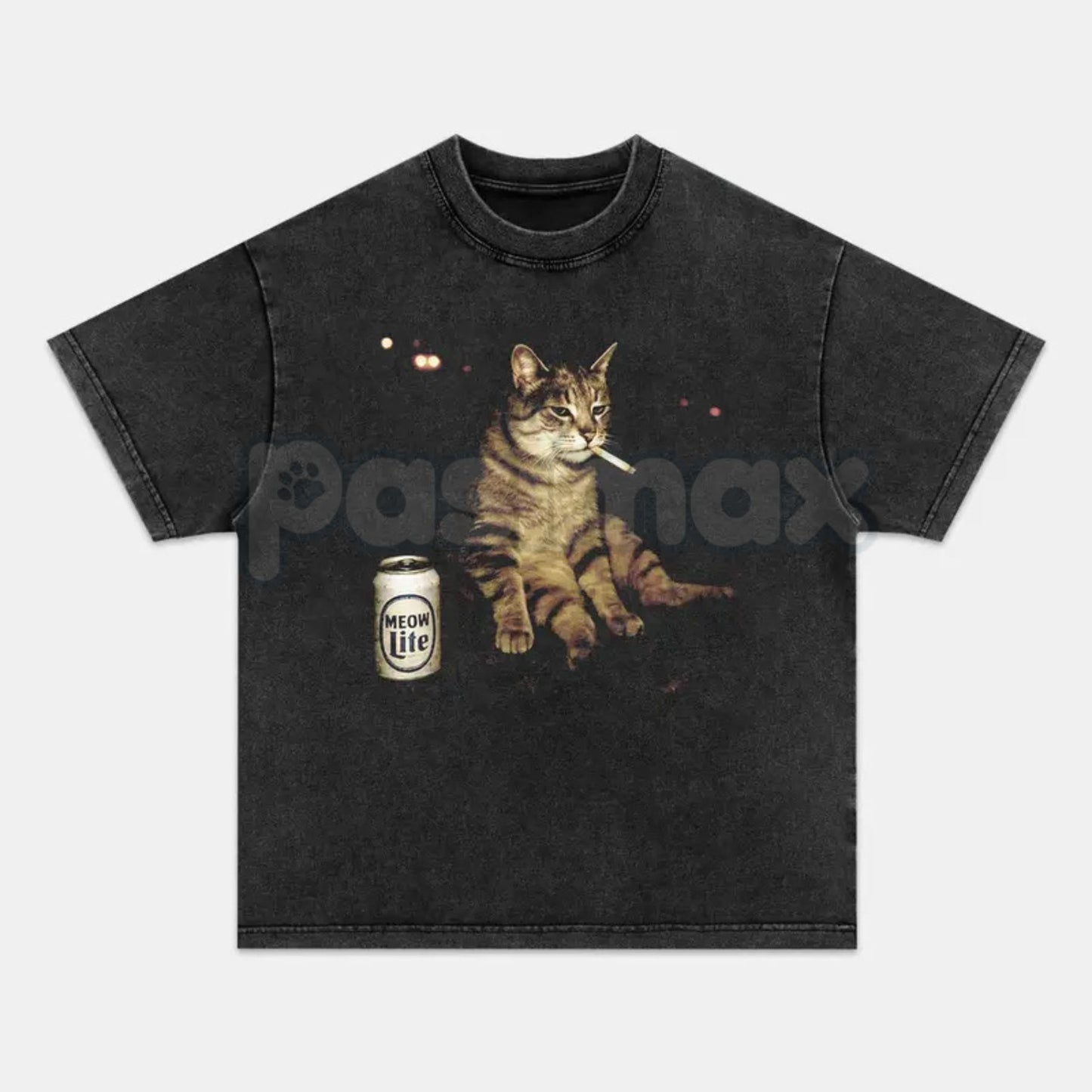 Wacky Cat Printed Design Unisex Oversized T-Shirt – Vintage Washed Graphic Crew Neck Tee