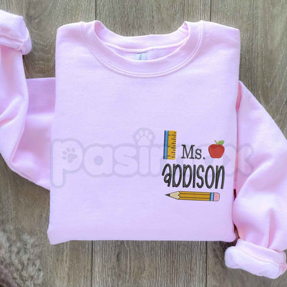 Personalized Teacher Sweatshirt – Custom Embroidered Name Crewneck