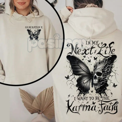 Karma Fairy Skull Butterfly Hoodie – Custom Generational Pullover, Gen X Baby Boomers Millennial Gift