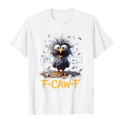 "F Caw F" Cartoon Humor T-Shirt - Funny Bird Meme Graphic Tee, Absurdist Streetwear Joke Top