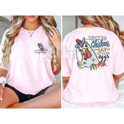 "Wicked Chickens Lay Deviled Eggs" T-Shirt - Funny Farm Pun Tee, Humorous Chicken Apparel