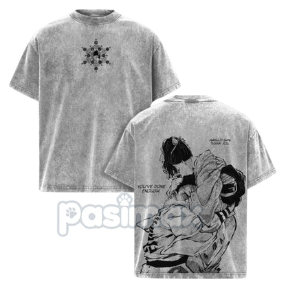 Akaza vs. Koyuki Demon Slayer T-Shirt – 2-Sided Washed Cotton Graphic Tee, Oversized Anime Manga