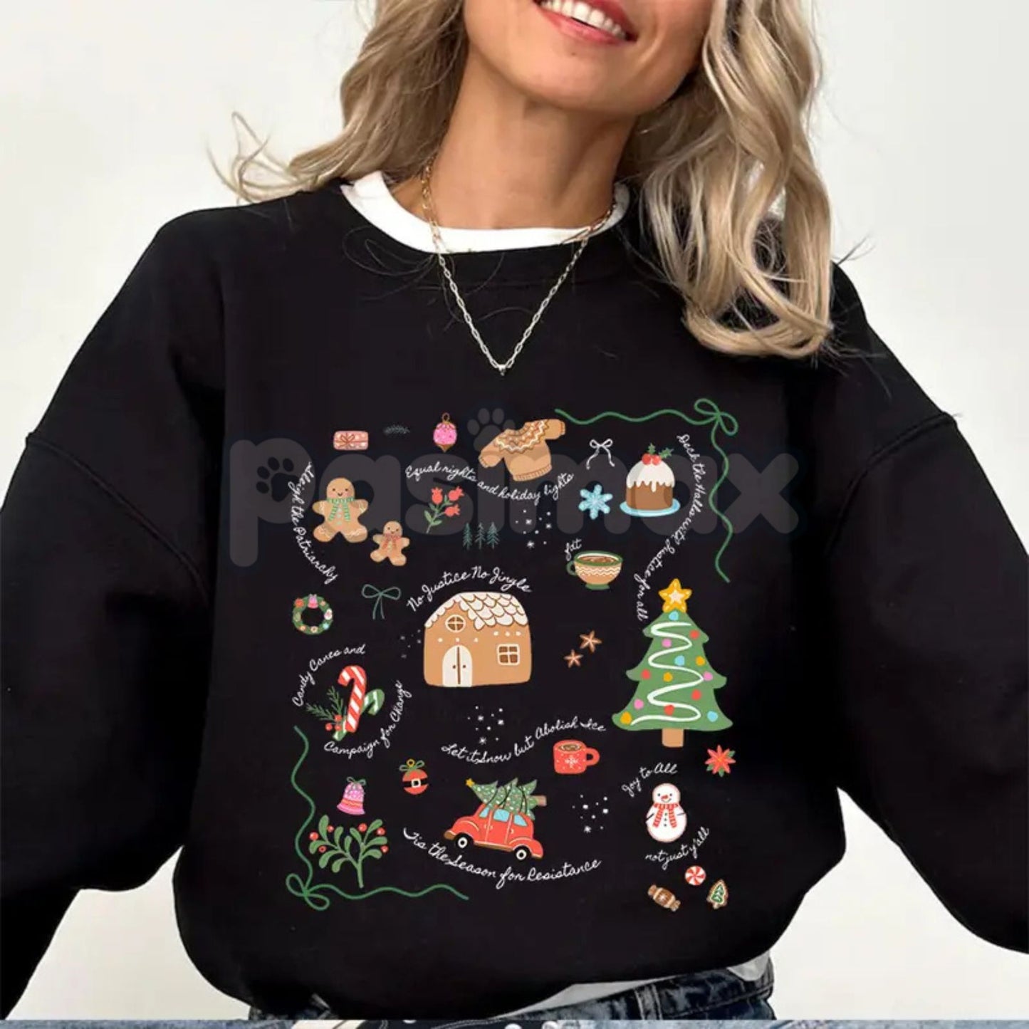 Doodle Christmas Liberal Values Protest Sweatshirt | Political Statement Holiday Crewneck | Progressive Gift