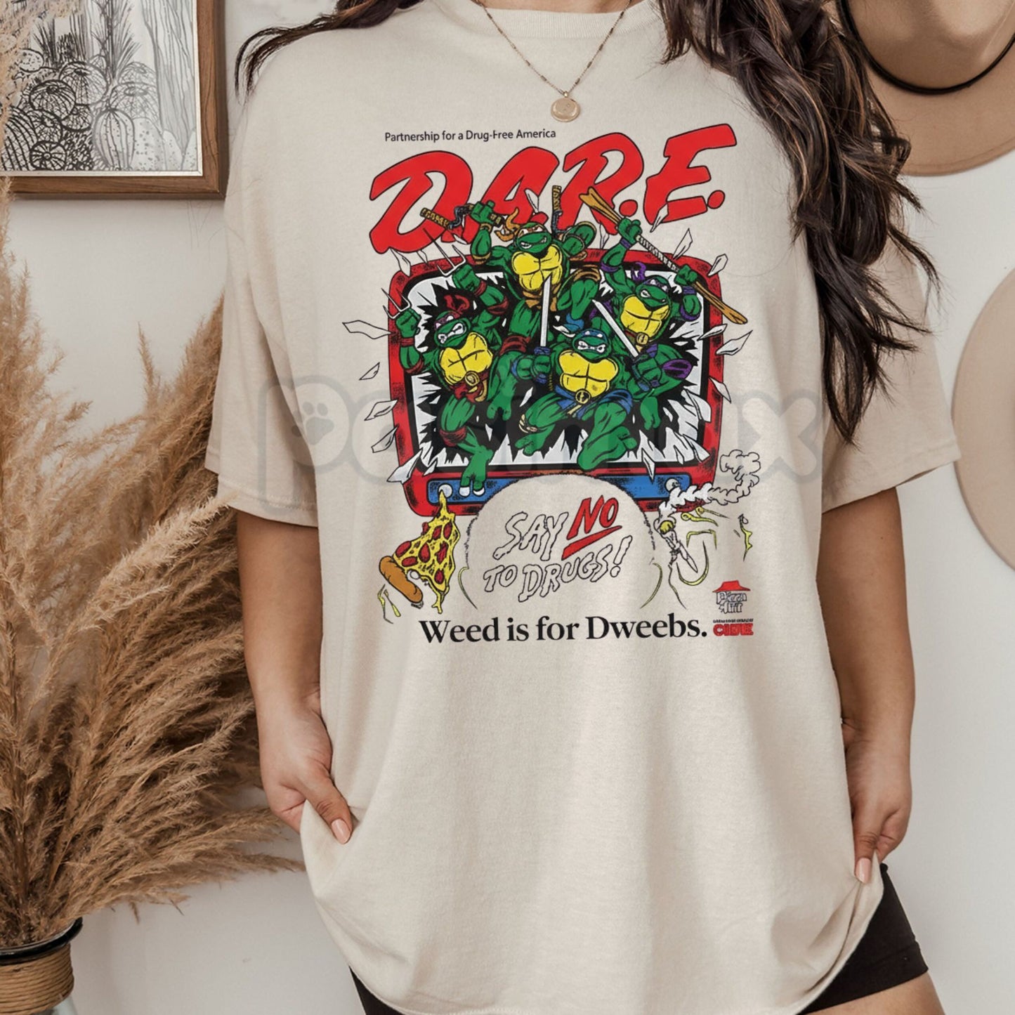 DARE Say No To Drugs Ninja Turtles T-Shirt - Classic Retro Vintage Graphic Tee, 90s Nostalgia TV Show Apparel, Funny TMNT Slogan