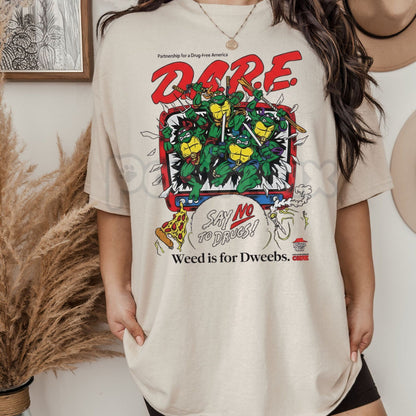 DARE Say No To Drugs Ninja Turtles T-Shirt - Classic Retro Vintage Graphic Tee, 90s Nostalgia TV Show Apparel, Funny TMNT Slogan