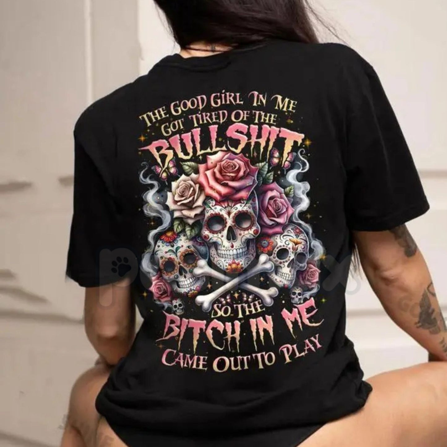 The Good Girl In Me Got Tired – Lady's Skull Graphic Hoodie, Edgy Sweatshirt & Vintage T-Shirt