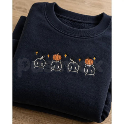 Embroidered Junimos with Pumpkins Gamer Sweatshirt – Cozy Autumn Farming Sim Crewneck