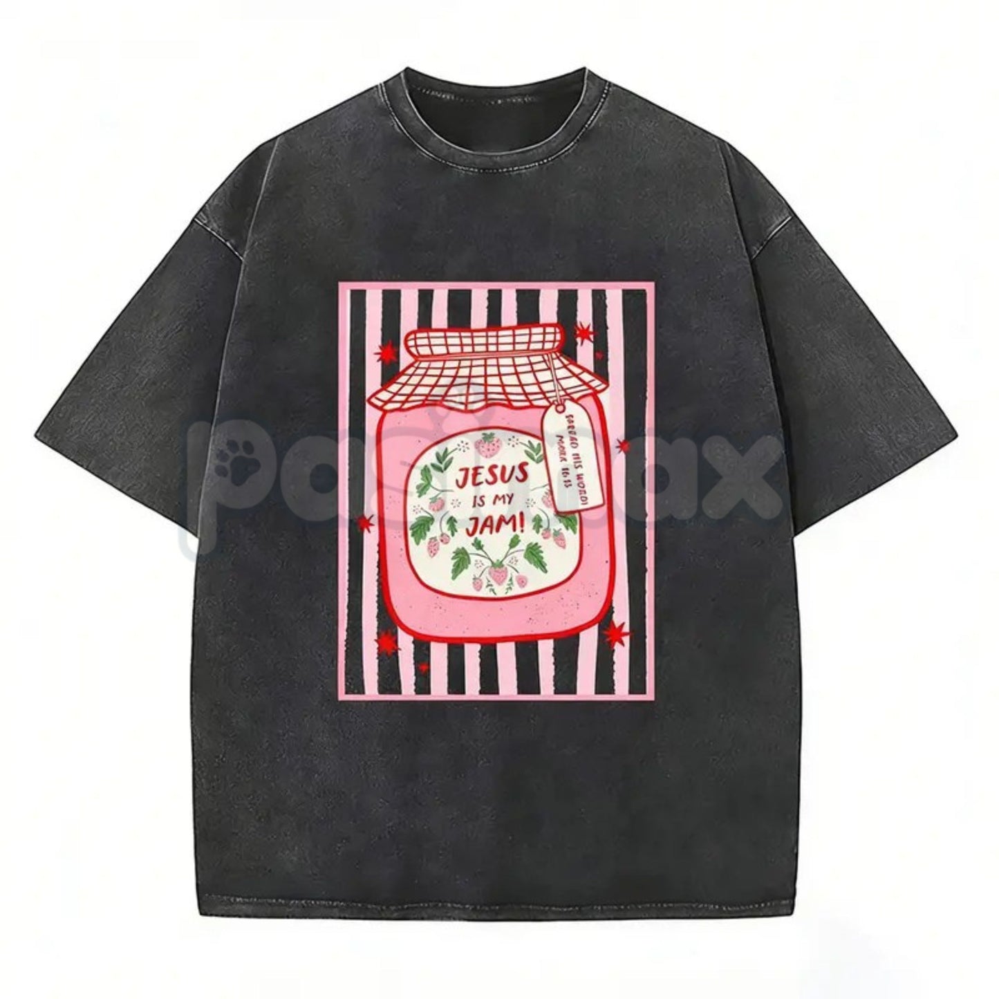 Jesus Is My Jam Strawberry Jam Jar T-Shirt – Pink Washed Christian Graphic Tee, Lightweight "Make His Mercy Known" Faith Top
